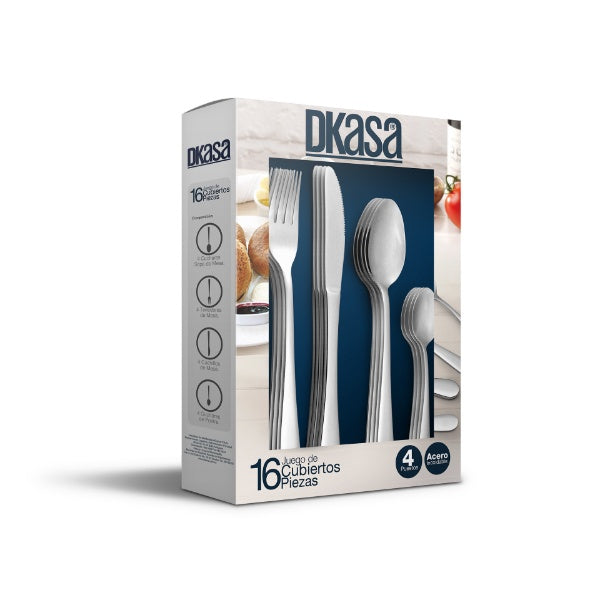 Juego de cubiertos DKASA 4 puestos 16 pz